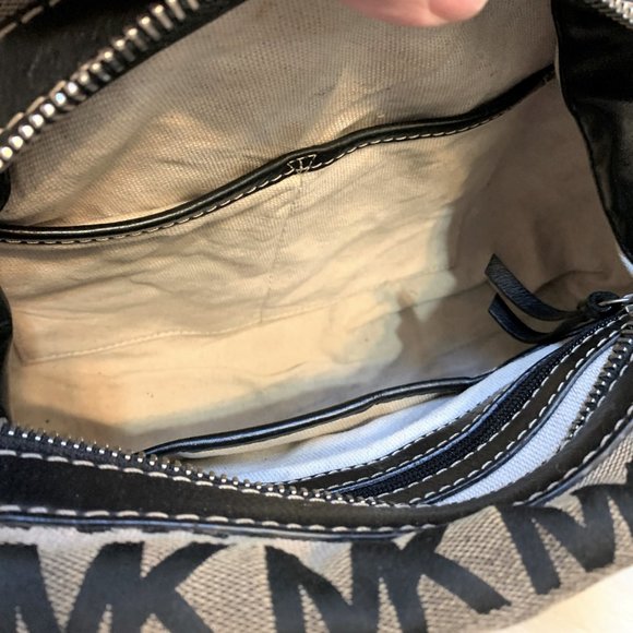 SOLD! MICHAEL KORS Black & White Signature Canvas Buckle-Trimmed Satchel - Picture 9 of 13